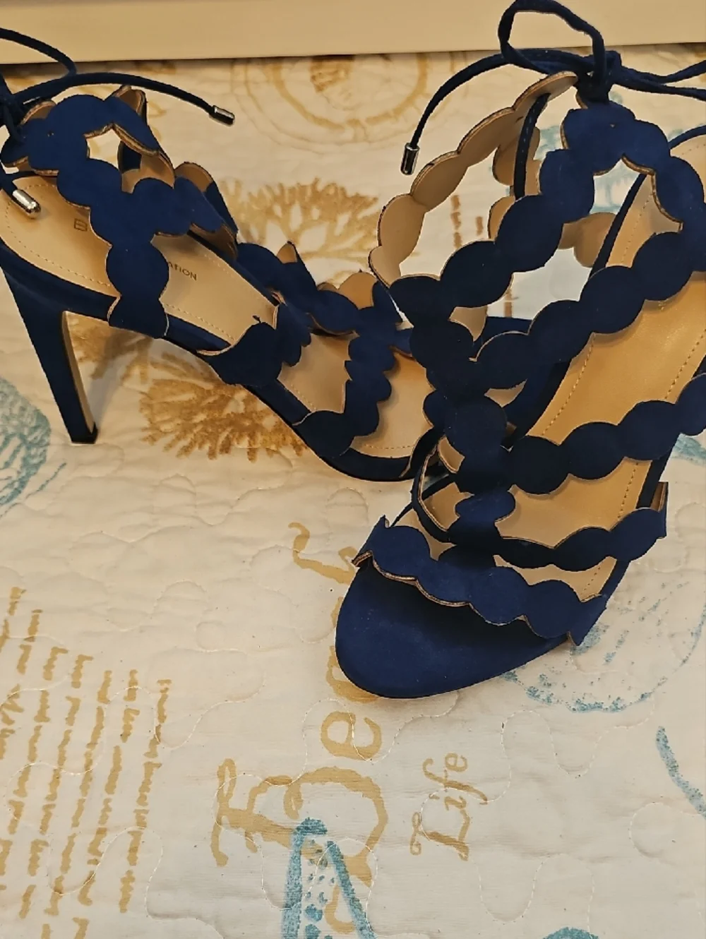 BCBGeneration Royal Blue Scalloped Lace-Up Heels Size 7.5